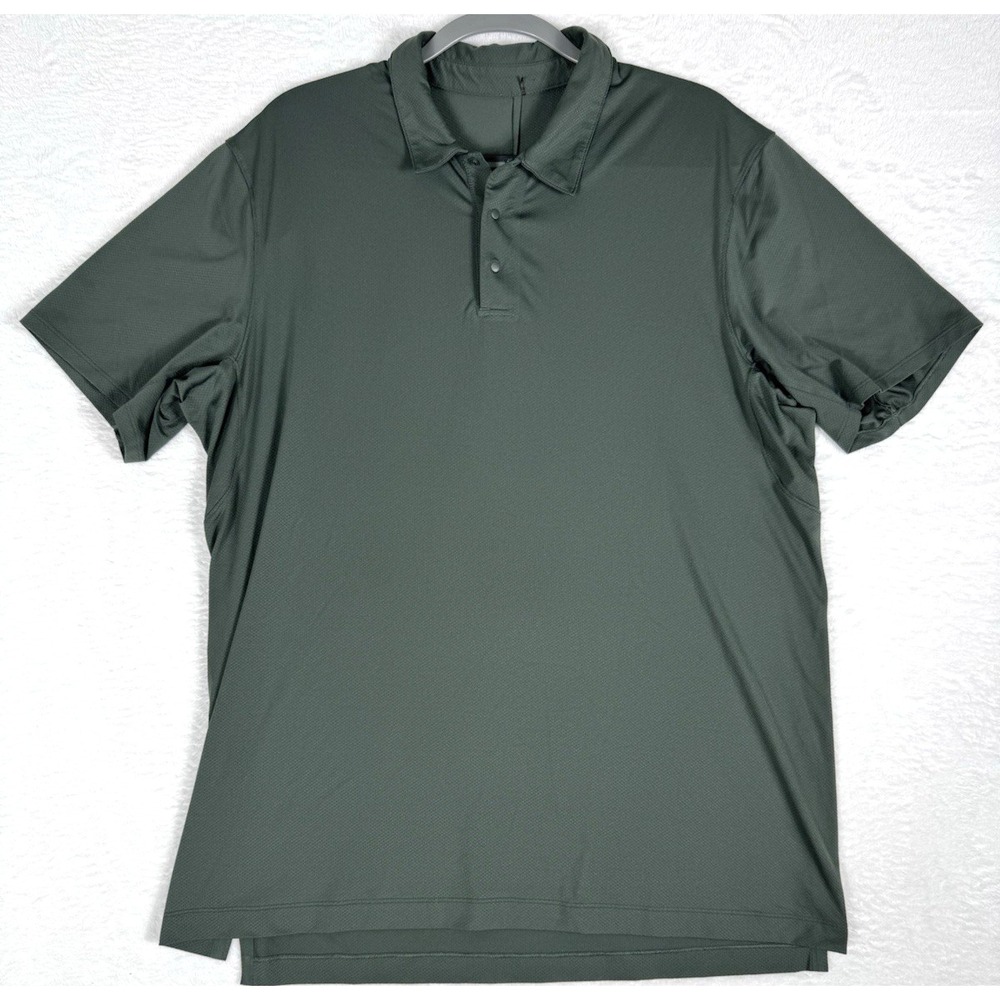 Lululemon Logo Pro Snap Front Short Sleeve Polo Green Men's XL Golf Work